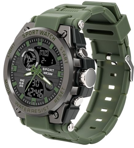 AOOSU Military Watches for Men, Men's Wrist Watches Waterproof Digital Sports Outdoor Watch with Date Stopwatch LED Display Alarm Clock Tough Green