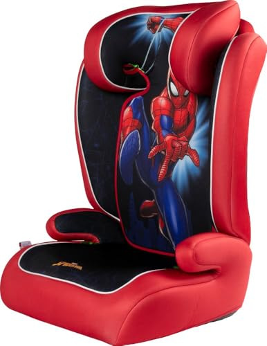 Tataway Marvel Spiderman i-Size R129, siège auto pour enfant de 15 à 36 kg (3,5 à 12 ans), 100-150 cm, groupe 2/3, s'installe avec une ceinture à 3 points, rouge
