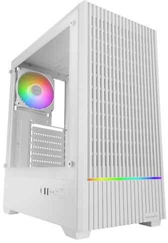 Mars Gaming MC-Quantum, Caja PC Gaming ATX, Frontal Mesh con Tira LED ARGB, Cristal Templado Lateral Completo, 4X Ventiladores FDB 120mm, Soporte Refrigeración Líquida hasta 240mm, USB-C, Blanco
