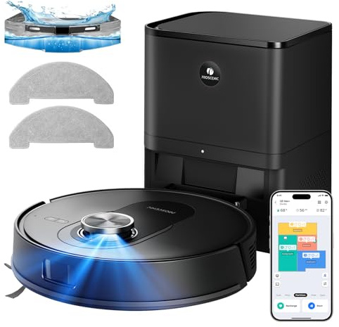 Proscenic Q8 MAX+ Robot Aspirador y Fregasuelos Potente 8000Pa/200 Min, con Navegación LDS y Auto-Evasión de Obstáculos, 3L Base de Autovaciado, por App/Remoto/Voz, Moqueta/Pelo de Mascotas/Suelos