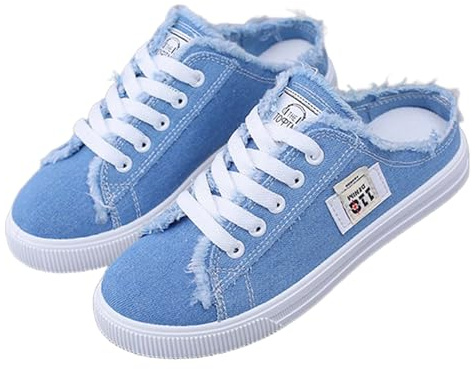 Mules et Sabots Femme Toile Denim Dos Nu Baskets et Chaussures de Sport Mode Sabot Confortable Ete Pantoufles Orthopedique Antidérapant Chaussures Confort Chic Chaussons Plates Chaussure Orthopédique