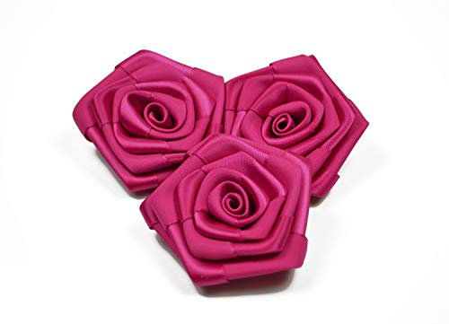Creativery Satinrosen 6cm 3 Stück zum Basteln Dekorieren Verzieren - Farbauswahl - Deko Rosen aus Stoff - Hochzeit Tischdeko Geschenkverpackung Scrapbooking Handarbeit Blüten Dekoideen Fuchsia
