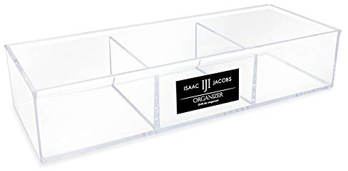 Isaac Jacobs Large 3-Compartment Acrylic Stackable Organizer (12.9 L x 5 W x 2.7 H), Multi-Sectional Tray & Storage Solution for Makeup, Craft Supplies, Bathroom, Kitchen, Office (Clear)