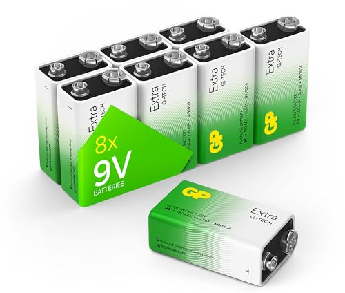 GP Extra Alkaline 9V Blockbatterie Longlife | 9V Batterien mit hoher Energiedichte | 8 Stück Blockbatterien 9 Volt für Rauchmelder etc. | Neue G-TECH Technologie