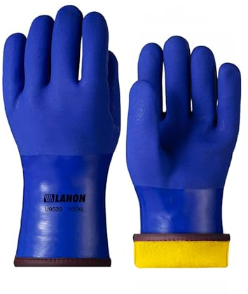 LANON PVC Waterproof Work Gloves, Heavy Duty Winter Gloves for Freezer Work, Chemical & Oil Resistant, Cashmere Lining, Non-Slip, XLarge