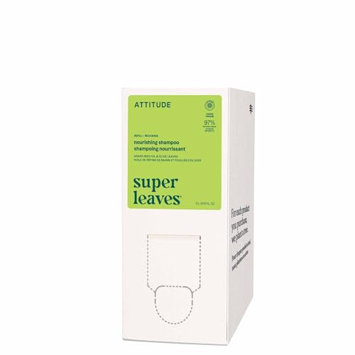ATTITUDE Shampoing Nourrissant, Cheveux Secs et Abîmés, EWG Verified, Testé Dermatologiquement, Végane, Huile de Pépins de Raisin et Feuilles d'Olivier, Éco Recharge, 2 Litres