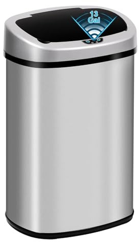 Bigacc Kitchen Trash Can | Stainless Steel 13 Gallon Trash Can | 50L Touch Free Garbage Can with Lid | Electronic Sensor High Capacity Trash Bin for Bathroom Kitchen Office, Silver