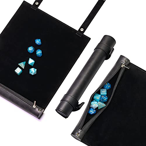 Cusdie Tappetino 2 in 1 con supporto per dadi con cerniera, compatibile con dadi poliedrici DND Dungeon e Dragon (nero)