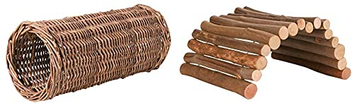 Trixie 62832 Weidentunnel für Meerschweinchen, ø 15 × 33 cm & 62152 Natural Living Brücke, 28 × 17 cm