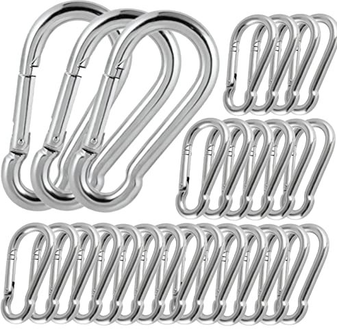 Lot de 100 mousquetons robustes M8 de 7,6 cm, mousquetons à ressort de 7,6 cm, clips de chaîne en acier zingué pour hamac, balançoire, fitness, gym, fournitures de plein air, bateau