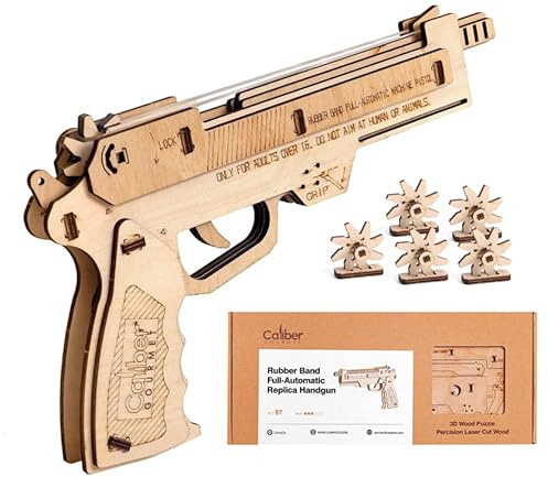 Caliber Gourmet 3D Toy Puzzle of Kids, Rubber Band Gun DIY Craft Kit, Wood Model Kit for Adults & Kids, Buildable Mechanical Toy, Brain Teaser, Handgun Pistol Puzzle, Wooden Jigsaw Puzzles Gift