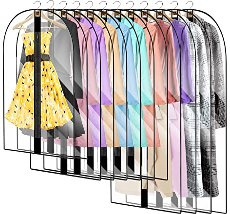 12 stycken klädfodral, Transparent Damm bevis klädväska, Vattentät och fuktad, kappa Kläder tvättbara kläder och dragkedja design för festklänningar, kostymer, rockar,etc
