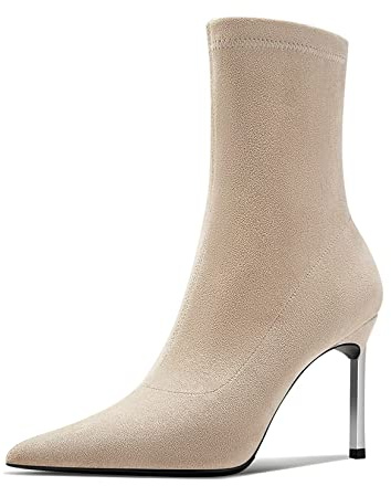 Castamere Femmes Aiguille Haut High Talon Heel Fermé Pointu Bout Slip-on Bottines Bureau Party Clear Cute Classique Bottes Beige 39 EU