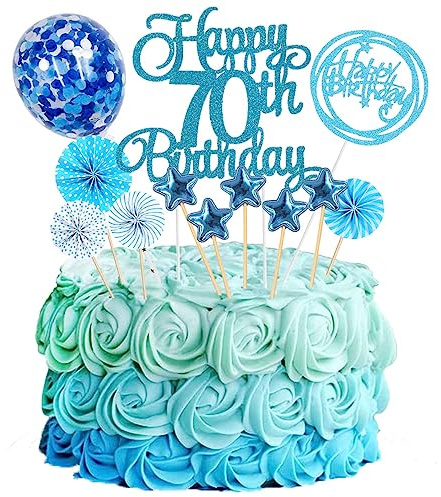 Jxuzh Lot de 70 décorations de gâteau d'anniversaire Bleu Happy 70.birthday Décoration de gâteau 70e anniversaire 70 ans 70 ans Décoration de gâteau d'anniversaire 70 ans Anniversaire