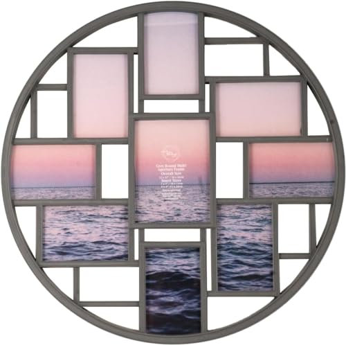 DEENZ Round Multi Aperture Photo Frame 4X6 Picture Frame Collage And Wall Décor Holds Nine 4X6 Photos Memories Holds 9 Photos (Grey)