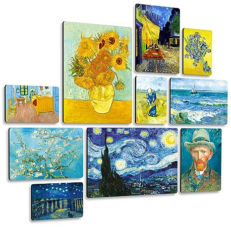 Giallobus - Satz von 10 mehrteiligen Gemälden - Vincent Van Gogh - Van Gogh 1 - MDF-Holz - - 2 x 42x29,7cm - 4 x 29,7x21cm - 4 x 21x14,85cm - - Fertig zum Aufhängen – Gemälde