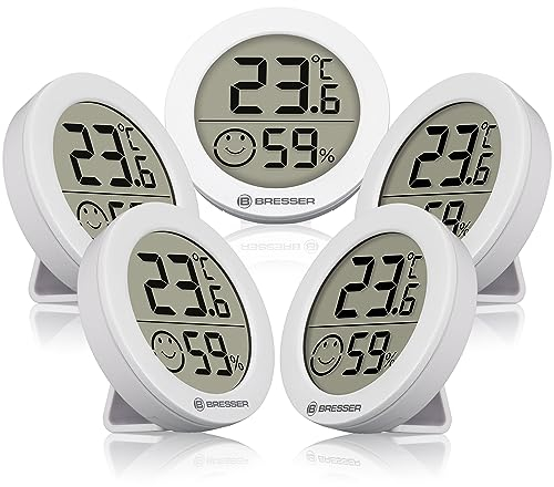 Bresser Thermo-/Hygrometer Smile 5er-Set, Raumklima Klimamessgerät, Temperaturmesser Innen, Luftfeuchtigkeitsanzeige, Schimmel Vorbeugung, Komfortindikator Klima