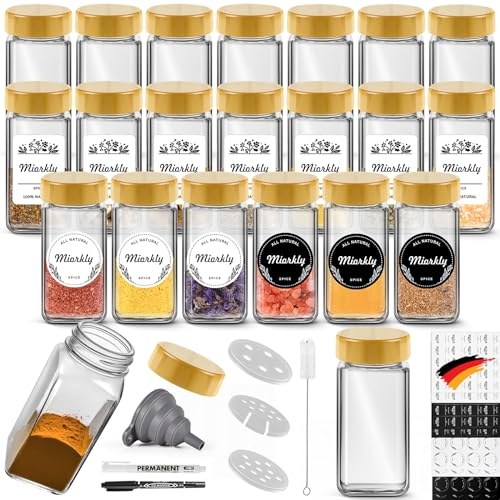 Miorkly Lot de 24 pots à épices carrés minimalistes avec couvercle en bambou, sans BPA, adaptés à un usage alimentaire, 120 ml
