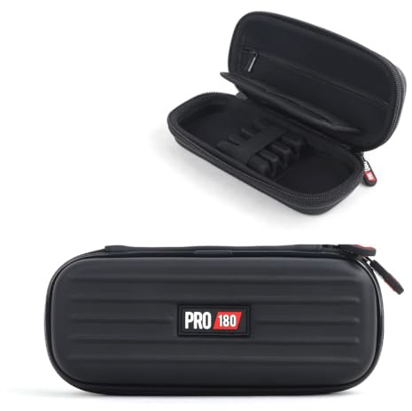 Pro180 Dart Case/Holder for a Set of 3 x Fully Assembled Darts, Featuring Built-in Protective Storage for Dart Accessories – Next Level EVA Shell Compact Dart Case with Zipper Pockets – Black