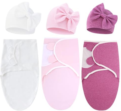 DRESHOW Neugeborene Swaddle Decke Hut Set Baby Swaddles Säugling Einstellbar Schlafsack für 0-3 Monate Mädchen Jungen