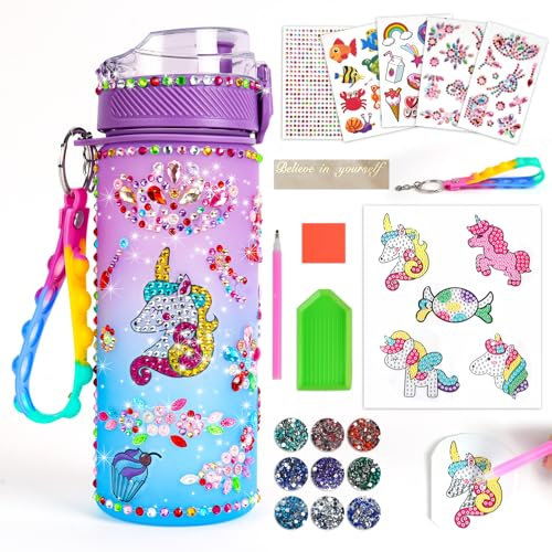 AMFUN Decorate your own water bottle kids,Unicorn Gifts for Girls,DIY Water Bottle Arts and Crafts for Kids Age 4-10,Ideal Gifts for Boys Girls Kids Birthday and Christmas (Unicorn 600ml)