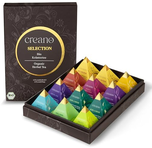 Creano Set de regalo de té de hierbas orgánico premium Orgánico Herbal Tea – 12 bolsas de té piramidales en 9 diferentes variedades – 30 g – Novedad 2024*