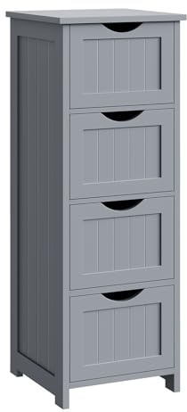 WOLTU Mobile da Bagno, Mobiletto Bagno Salvaspazio, con 4 Cassetti, 30 x 30 x 82 cm, Armadio Autoportante, per Sala da Pranzo, Cucina, Stile Moderno, Grigio BZS07hgr
