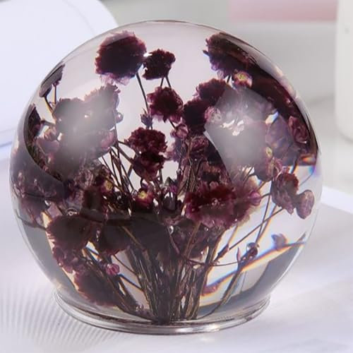 Lámpara Nocturna con Bola de Cristal con Flor, Esfera de Vidrio de 6,5/8 cm con Base de Madera, Figura con Luz LED Cálida, Regalo Decorativo para Mujer, Mamá, Cumpleaños, Boda, Día de la Madre(Black,6