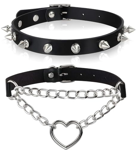 Hjärthalsband, 2 stycken Hjärtformade Punk Läder Halsband Droppy Svart Läder Droppande Justerbar Choker Gotisk Choker Halsband för Kvinnor och Män
