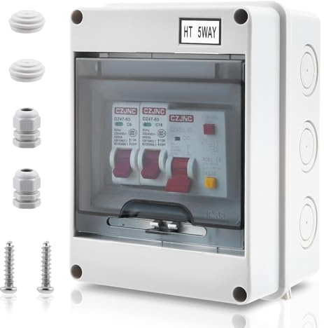 Sicherungskasten Aufputz, IP65 Wasserdicht, Verteilerkasten Aufputz, Kupferklemmenblock HT5, 40A RCD FI Schalter, 10A 16A MCB Leitungsschutzschalter, Vorgefertigte Kabel, Für Wohnwagen Garage