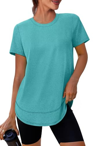 XIEERDUO Gym Tops for Women UK Crewneck Short Sleeve Sports T Shirts Lightweight Moisture Wicking Quick Dry Activewear Clothes with Sun Protection UPF 50+