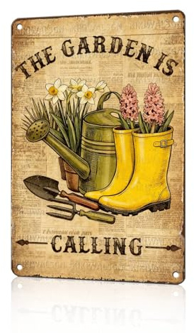 Vintage Gardening Tin Sign The Garden Is Calling Retro Gardener Metal Sign Rustic Nostalgic Wall Decor For Home Garden Plaque Yard Greenhouse Cafe Bar Farmhouse Outdoor 12 * 8 In