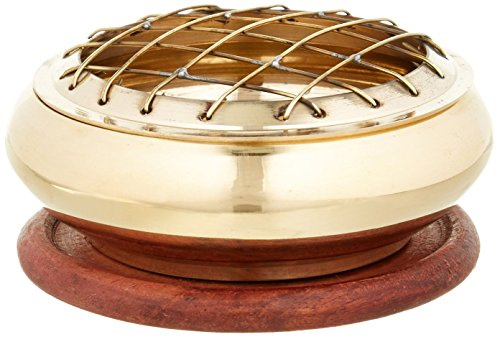 Accessories - Brass Burners Screen Charcoal Incense Burner 3 Diameter with Wooden Coaster