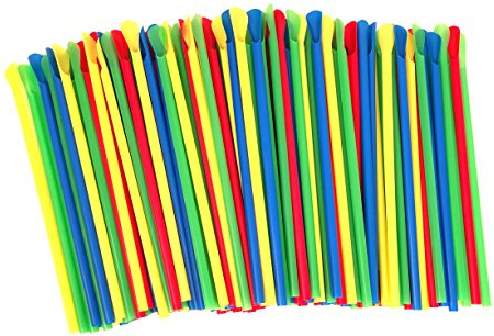 Paragon - Manufactured Fun SNO-Cone Spoon Straws, 200-Count, Assorted - red, blue, yellow, green, 8