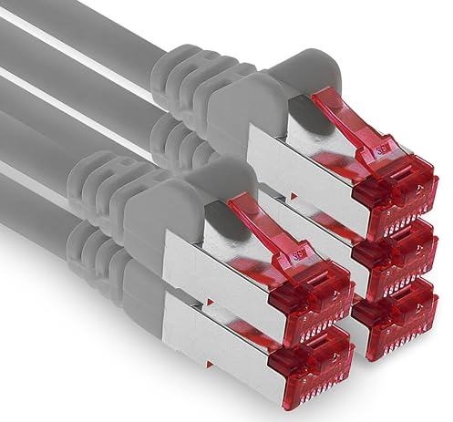 1aTTack.de - 5x 0,5 m câble patch CAT6 S/FTP blindage PIMF câble réseau CAT.6 RJ45 câble Ethernet routeur LAN DSL commutateur modem panneau de brassage - gris - 5 pièces