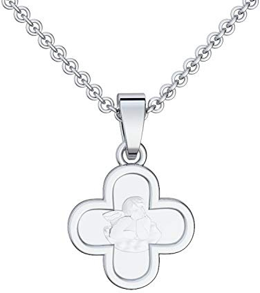 Kors ängel hänge silver 925 + inkl. GRATIS lyxfodral + korskedja ängelkedja skyddsängel dophänge dopkedja gudgåva dop gåva FF440 SS925, Sterlingsilver