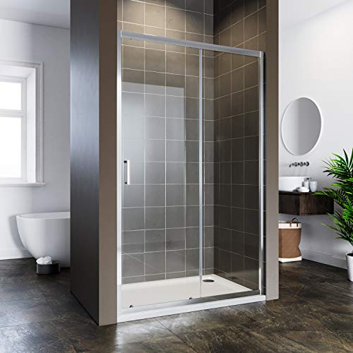ELEGANT 1100x800mm Sliding Shower Door 6mm Safety Tempered Glass Reversible Bathroom Shower Enclosure Cubicle with Tray and Waste