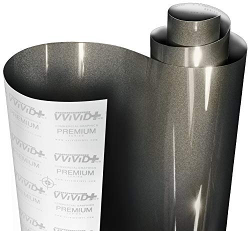 VViViD+ Ultra Gloss Candy Metallic Charcoal Grey Vinyl Car Wrap Premium Paint Replacement Film Roll with Nano Air Release Technology, Stretchable Protective Cap Liner, Self Adhesive (50ft x 5ft)