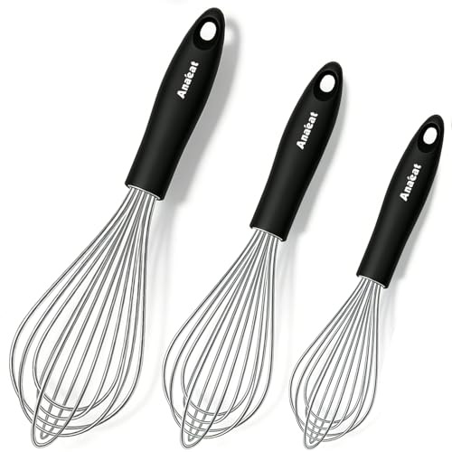 3 Packs Stainless Steel Whisk Set - Balloon Whisk, Anaeat Thick Stainless Steel Wire ＆ Strong Handles, Egg Beater for Cooking, Blending, Whisking, Beating and Stirring (9+11+12)