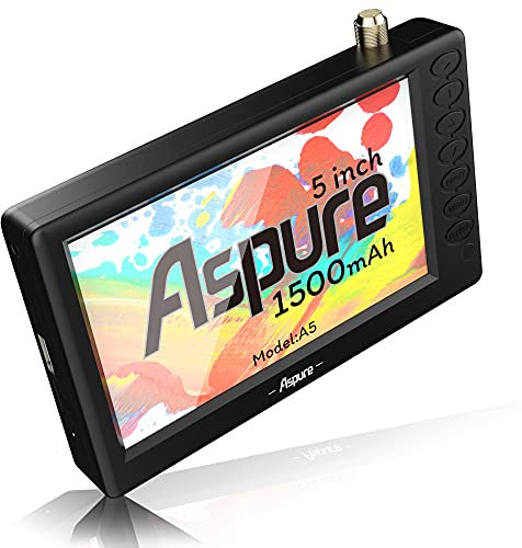 aspure Pocket 5 Inch Portable Digital DVB-T2 TFT HD Screen Freeview LED Mini TV with USB,TF Card input.Built-in Recharge Battery Television/Monitor for outdoor -D5…