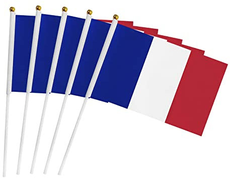 50Pcs Drapeau France avec Hampe 14x21cm Drapeaux Français à Main Petit Drapeau National de France