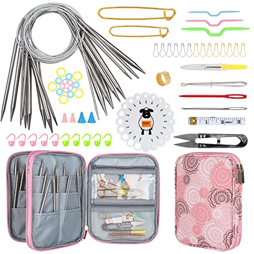 Aeelike Circular Knitting Needles Set 80cm, 32 Inch Long Circular Knitting Needles Size 2.5mm-10mm, Round Knitting Needles Set with Case for Beginners Adults, Fixed Metal Circular Needles for Knitting