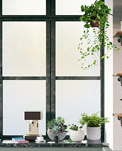 45.2 X 118inch, Frosted Glass Window Film, Shackcom Bathroom Window Privacy Film - Non Adhesive Static Cling - Sun UV Blocking Heat Control Door Window Covering Decals for Home