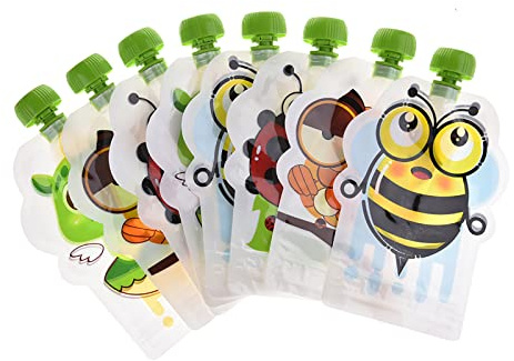 8 sacchetti alimentari riutilizzabili per bambini, doppia cerniera per alimenti fatti in casa, borsa BPA- Borraccia composta, riutilizzabile per neonati, con composte e puree, 150 ml