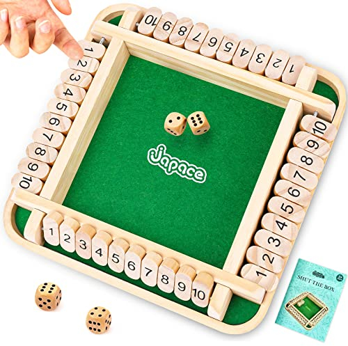 Japace Shut The Box Spiel, Brettspiel aus Holz, 4 Spieler Würfelspiel Mathematik Lernspielzeug Kinder Brettspiel Familie ab 3 4 5 6 + Jahre, Reisespiele Erwachsene Traditionelle Kneipenspiele