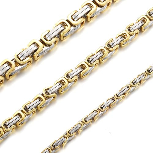 RWQIAN Män kungskedja kedja män viking halsband byzantinsk plattkedja rostfritt stål silver/svart/guld 50–70 cm, Rostfritt stål