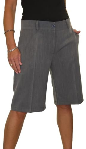 Ladies Tailored Pleated Bermuda Shorts Womens Smart Knee Length Office Pub Summer Uniform Marl Grey 8-22 (18)