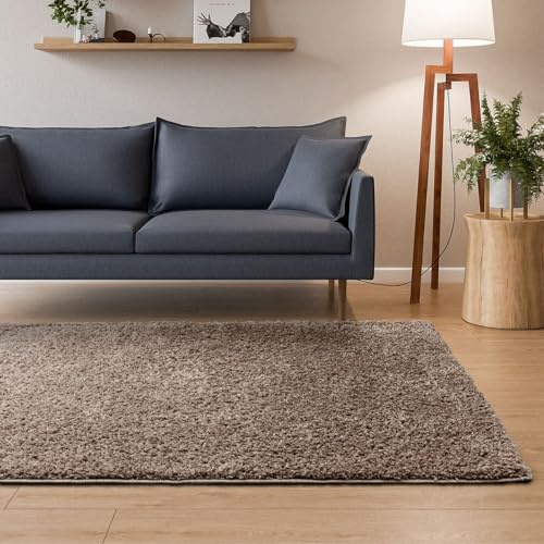 Interiyou Hochflor Teppich Sofia - 160x230 cm Taupe - flauschig und einfarbig - waschbar und rutschfest - weicher Langflor