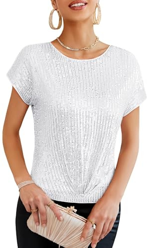 GRACE KARIN Mujer Top De Fiesta con Lentejuelas Manga Corta Cuello Redondo Espalda con Abertura