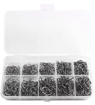 KGDUYC Angelhaken mit Widerhaken - Angelhaken, 600 STK Kohlenstoffstahl Angelhaken in 10 Größen, Angelhaken mit Öse, Angelzubehör mit Kunststoffbox, 3# - 12#